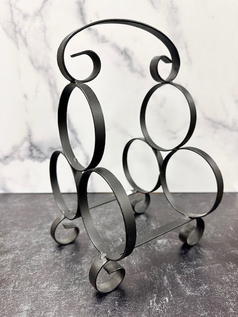 BLACK IRON METAL WINE BOTTLE HOLDER