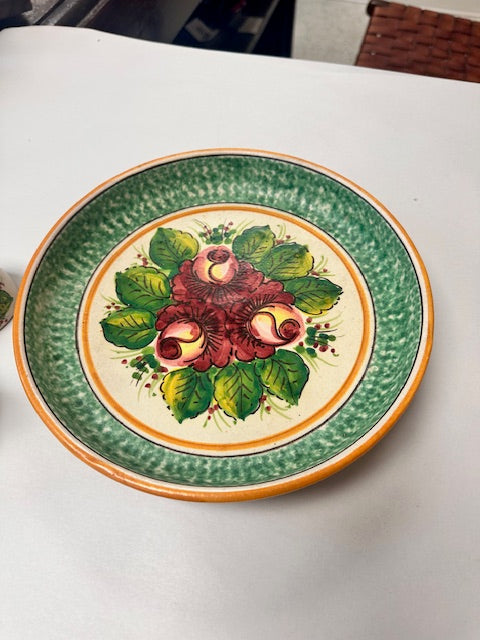 AVALLONE VIETRI "DIPINTO A MANO" VINTAGE ITALIAN POTTERY OIL & VINEGAR, SALT & PEPPER, TOOTHPICK HOLDER AND TRAY