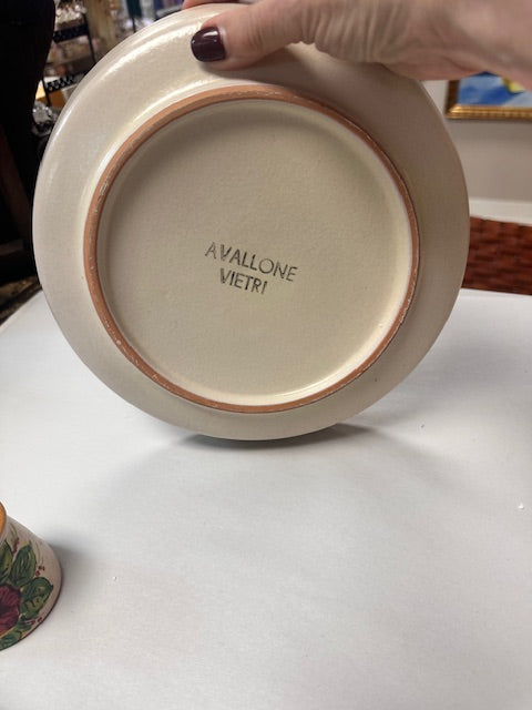 AVALLONE VIETRI "DIPINTO A MANO" VINTAGE ITALIAN POTTERY OIL & VINEGAR, SALT & PEPPER, TOOTHPICK HOLDER AND TRAY