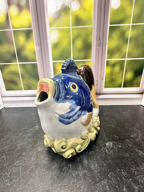 CHINESE MAJOLICA FISH TEA POT