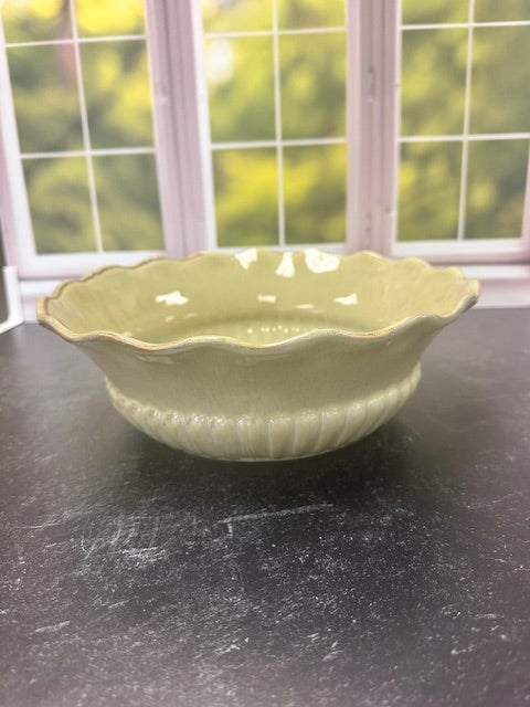 GREEN GLAZED SCALLOPED EDGE BOWL