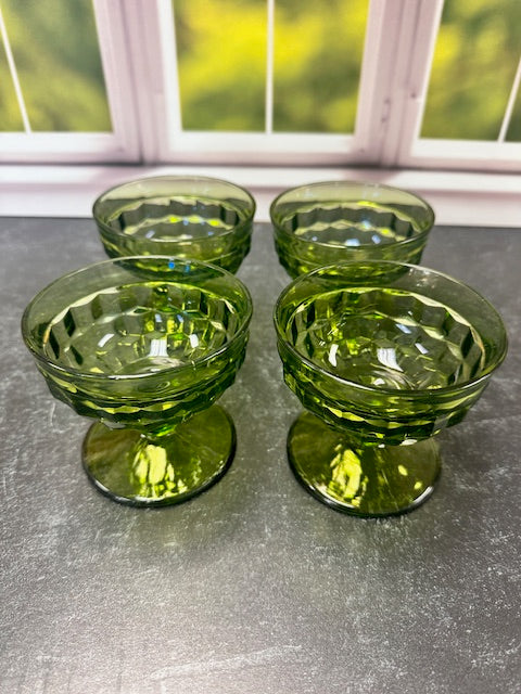 VINTAGE AVOCADO GREEN DESSERT DISHES - SET OF 7