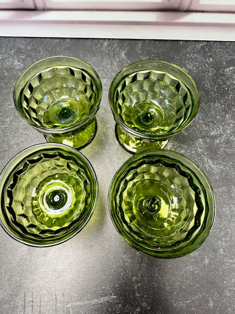 VINTAGE AVOCADO GREEN DESSERT DISHES - SET OF 7