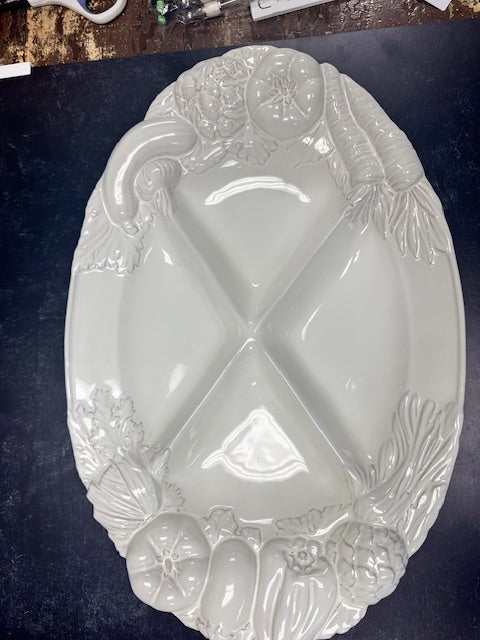 TADINATE ITALIAN  PAINTED RED CLAY BAROQUE OBLONG VEGETABLE DIVIDED SERVING PLATTER