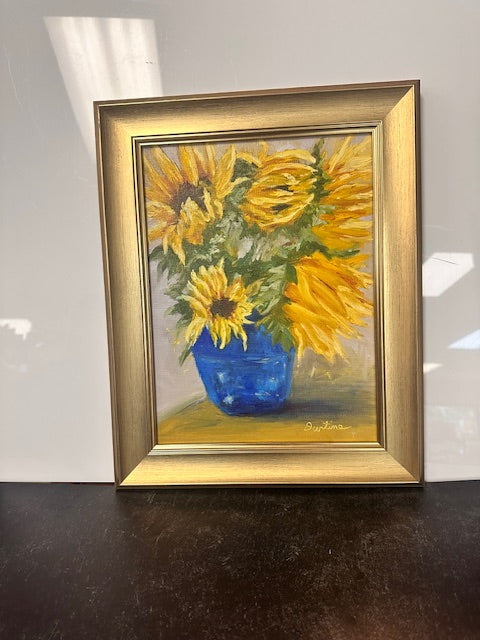 DUSTINE ROBERTS ART - SUNFLOWERS & COBALT 9x12