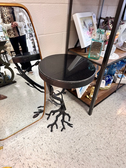 FAUX BOIS IRON SIDE TABLE WITH BLACK GRANITE TOP