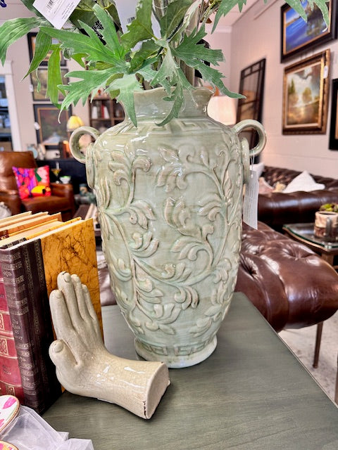 LARGE CELEDON LEAF VASE