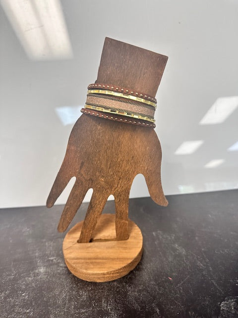 LEATHER AND GOLD BEAD CUFF BRACELET