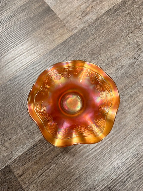 1911 FENTON BLACKBERRY SPRAY MARIGOLD CARNIVAL GLASS CANDY DISH
