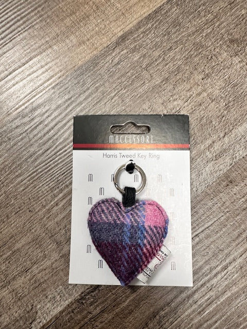 MACCESSORI HEART KEY RING WITH HARRIS TWEED IN PASTEL PINK