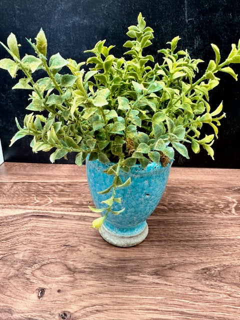 AQUA BLUE URN WITH GREENERY