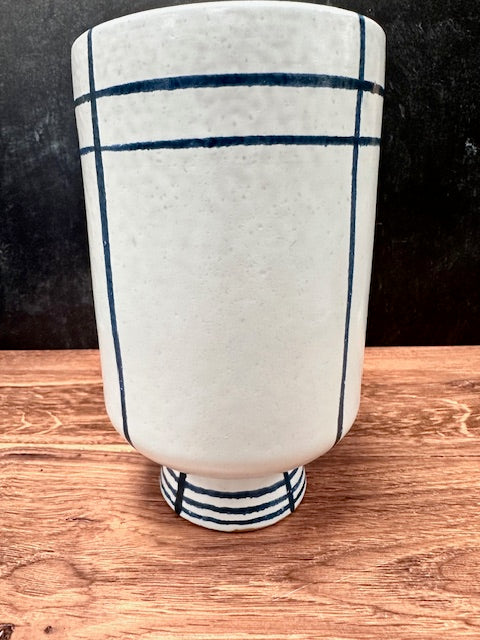 WHITE VASE WITH NAVY ACCENTS