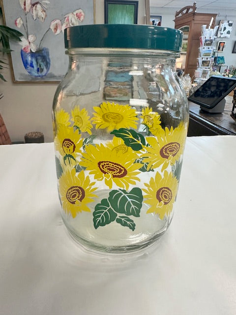 VINTAGE ANCHOR HOCKING SUNFLOWER CANISTER WITH LID