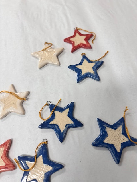 SARAH FORNO POTTERY - FOURTH OF JULY STAR ORNAMENTS - ASSORTED