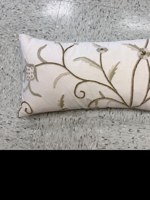 EMBROIDERED FLORAL LUMBAR PILLOW 15" x 28"
