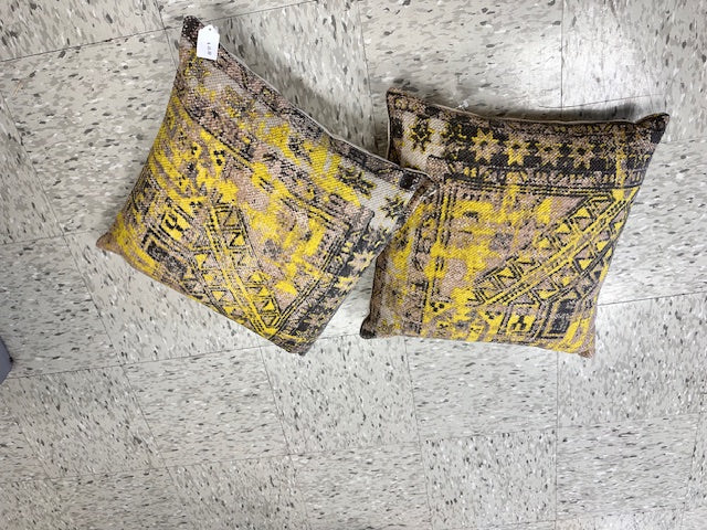 YELLOW AND BLACK DHURRIE RUG PILLOWS 18x18