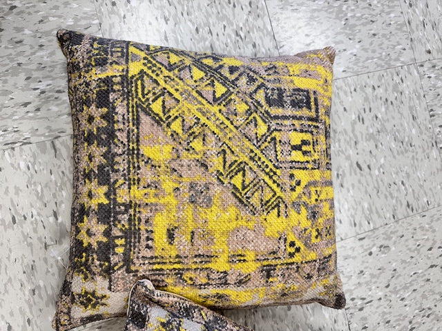 YELLOW AND BLACK DHURRIE RUG PILLOWS 18x18