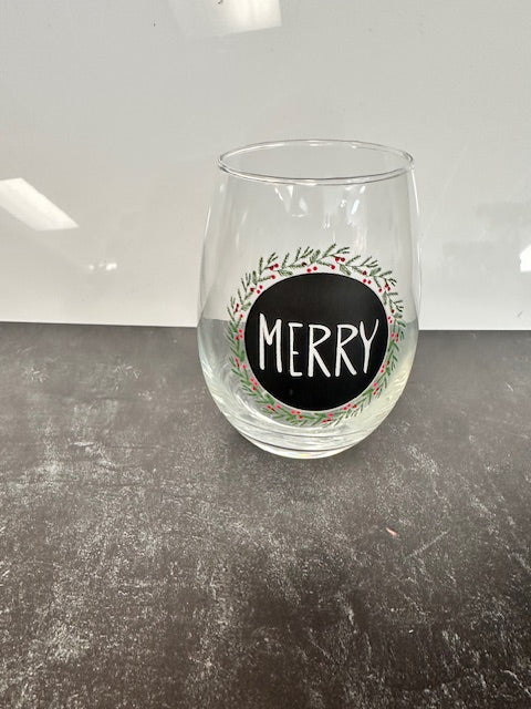 "MERRY" STEMLESS WINE GLASS