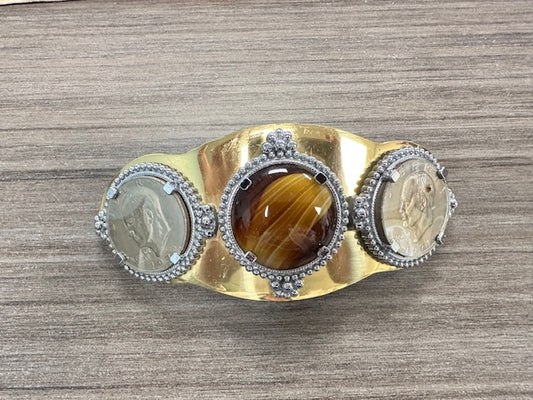 VINTAGE TIGERS EYE GEMSTONE AND 1971 & 1972 EISENHOWER COIN BELT BUCKLE