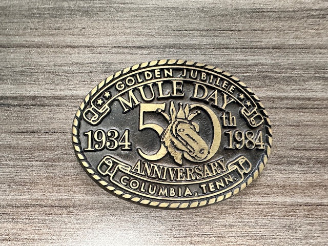 5OTH ANNIVERSARY COLUMBIA, TN MULE DAY VINTAGE BELT BUCKLE