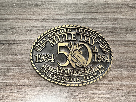 5OTH ANNIVERSARY COLUMBIA, TN MULE DAY VINTAGE BELT BUCKLE