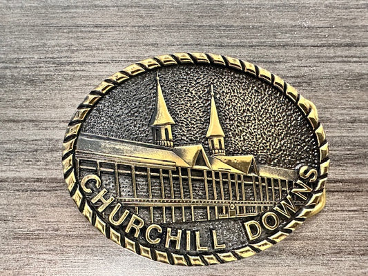 VINTAGE CHURCHILL DOWNS SOLID BRASS HORSE RACING BELT BUCKLE