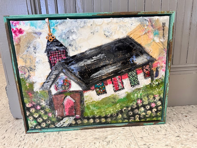 DEBBY MISTLER - ORIGINAL MIXED MEDIA ARTWORK - CHURCH