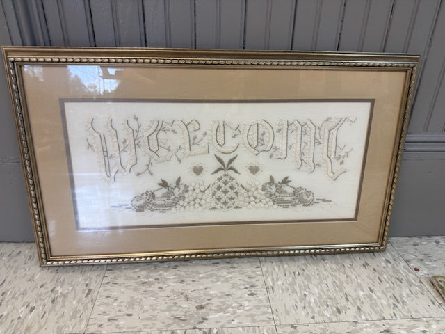 VINTAGE HAND EMBROIDERED WELCOME SIGN