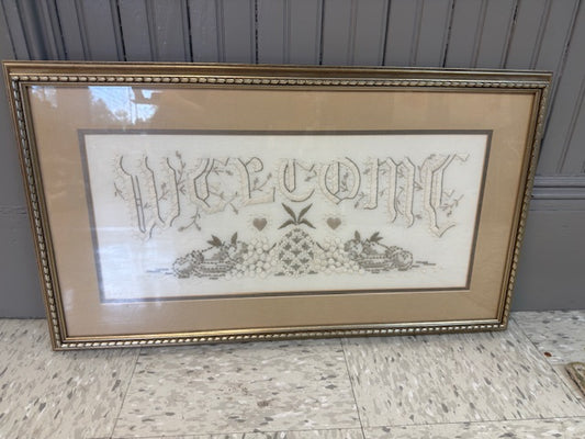 VINTAGE HAND EMBROIDERED WELCOME SIGN