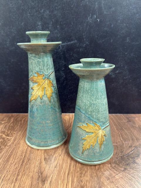 HANDMADE CERAMIC LEAF CANDLESTICKS - SET OF 2