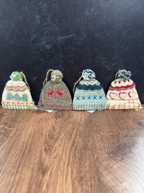 HANDMADE WOOL FELT MINIATURE HAT SHAPED ORNAMENTS