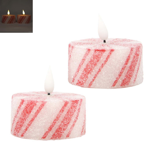 LARGE PEPPERMINT LED TEA LIGHTS - SET OF 2
