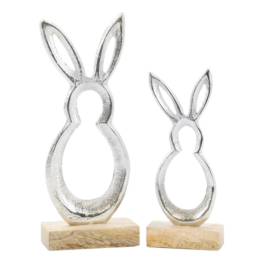 SILVER CUTOUT METAL BUNNIES - SET OF 2