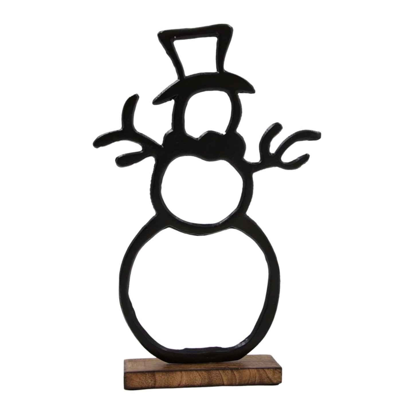 BLACK METAL SNOWMAN ON STAND - ASSORTED