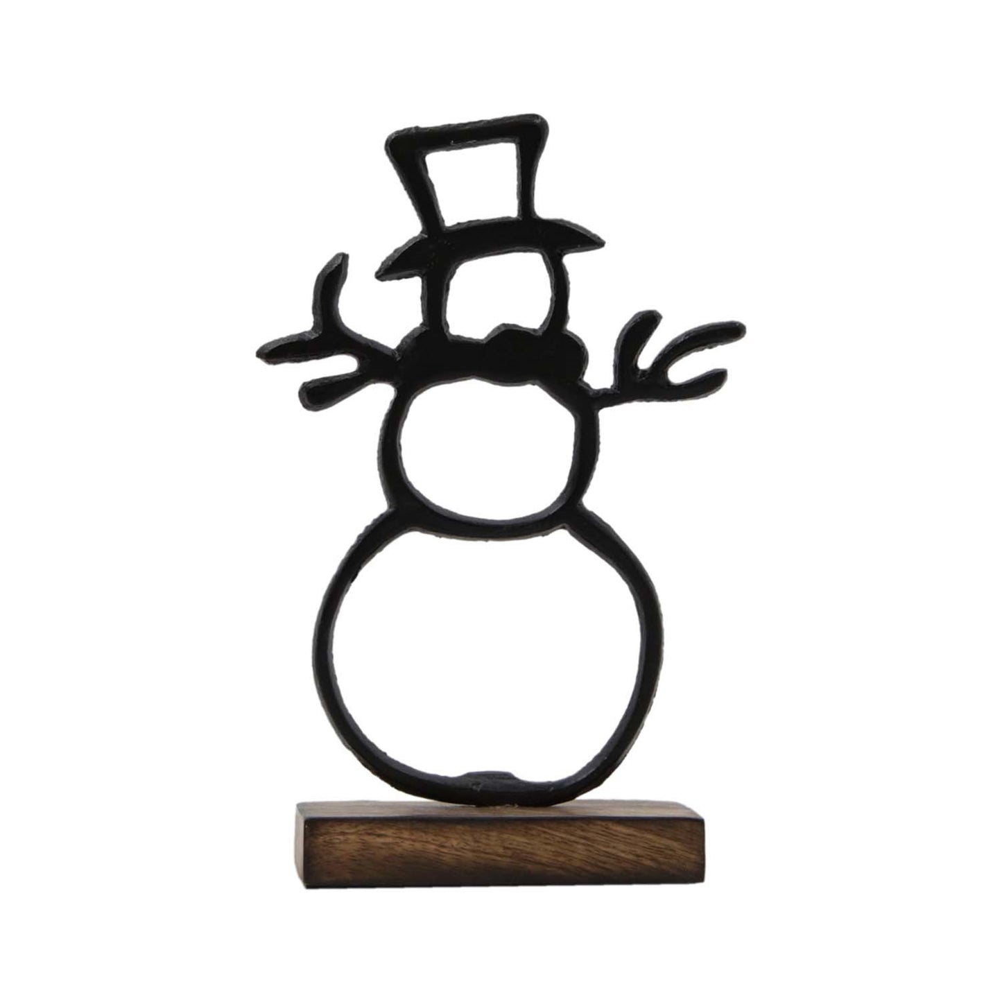 BLACK METAL SNOWMAN ON STAND - ASSORTED