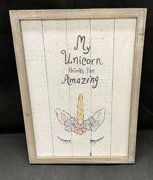 "MY UNICORN THINKS I'M AMAZING" WOOD FRAMED ART