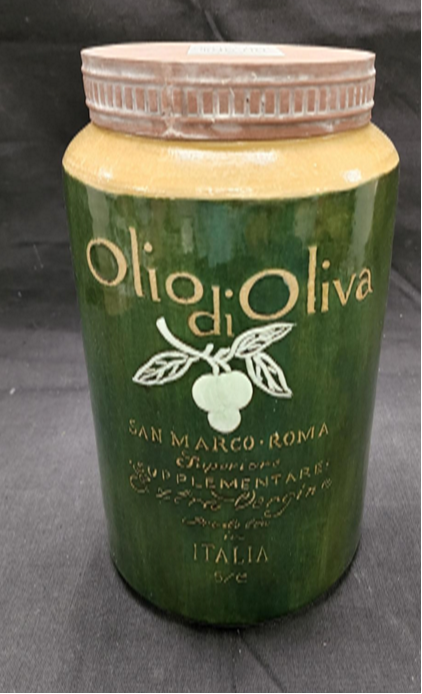 REPRODUCTION ANTIQUE OLIVE JAR WITH METAL LID - LARGE