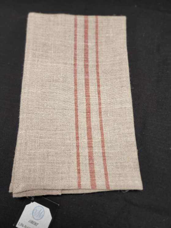 BRASSERIE LINEN TEA TOWEL -NATURAL WITH RED