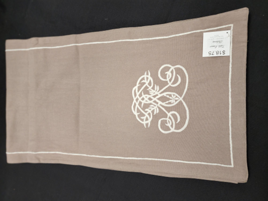 CLAIBORNE TABLE RUNNER - TAUPE WITH WHITE EMBROIDERY 13" x 96"