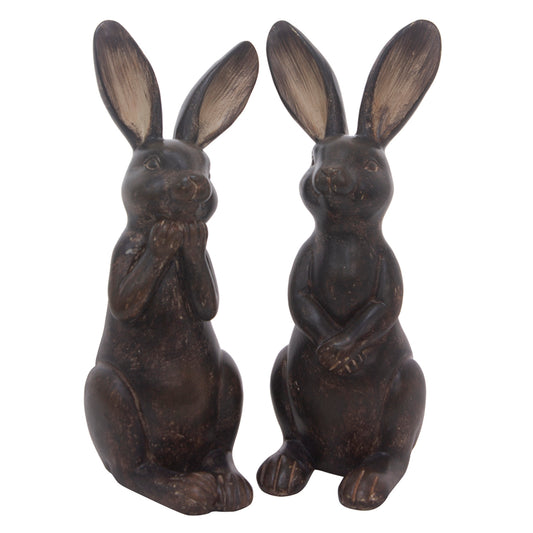 SET OF 2 BROWN RESIN BUNNIES
