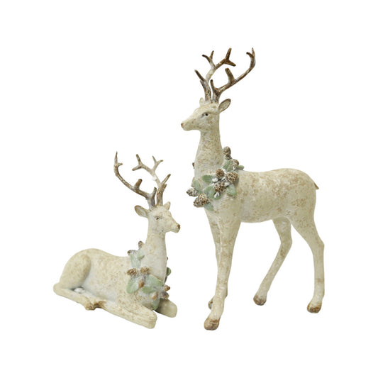 WHITE ANTIQUED DEER - SET OF 2