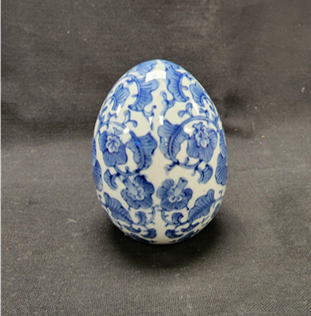 BLUE AND WHITE CERAMIC EGG