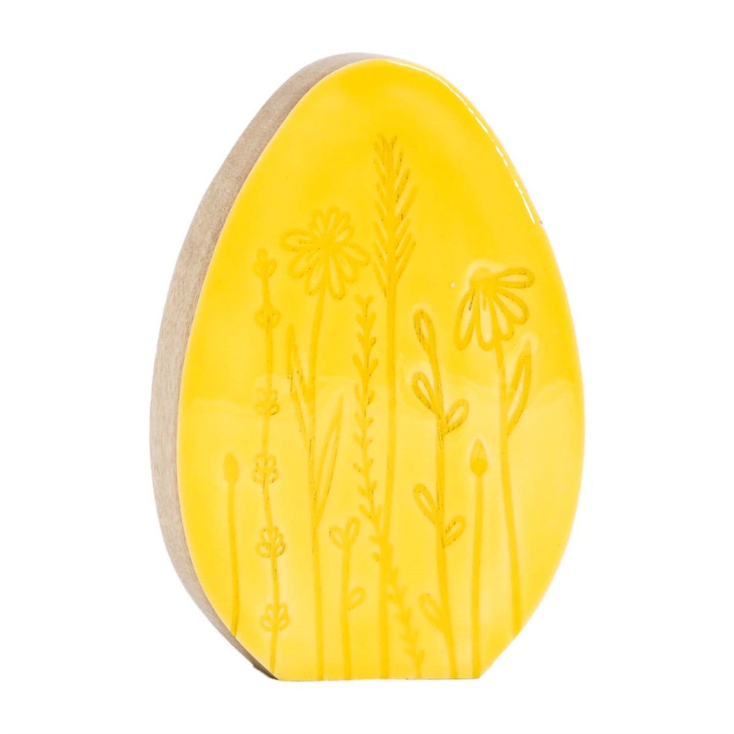 YELLOW EGG BLOCK ENGRAVED WITH WILDFLOWERS