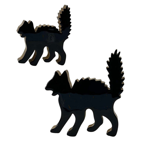 BLACK ENAMEL HALLOWEEN CATS - SET OF 2