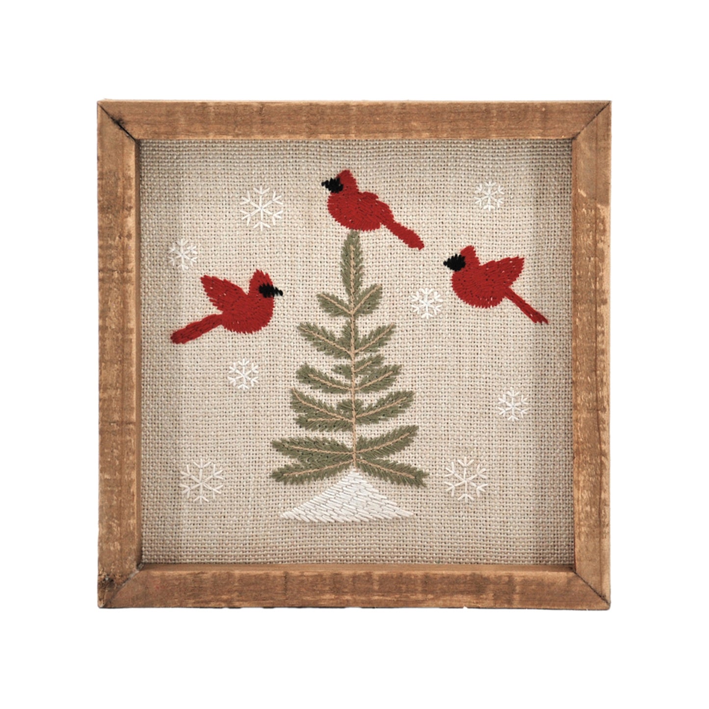 CARDINAL, TREE AND SNOWFLAKES EMBROIDERED ARTWORK
