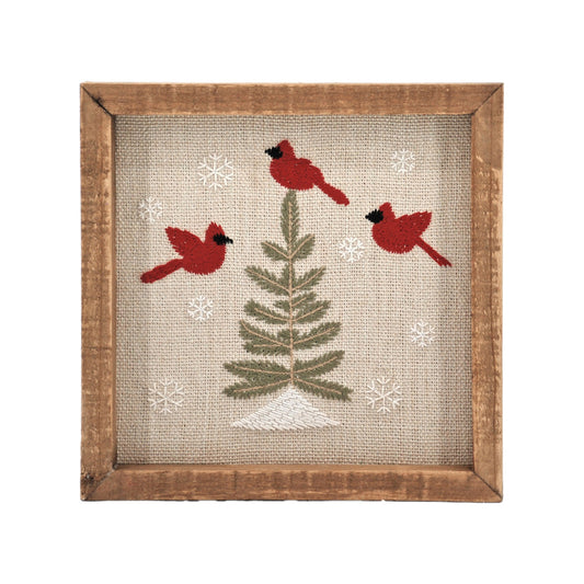 CARDINAL, TREE AND SNOWFLAKES EMBROIDERED ARTWORK