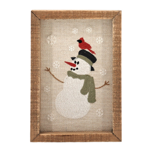 SNOWMAN AND CARDINAL EMBROIDERED ARTWORK