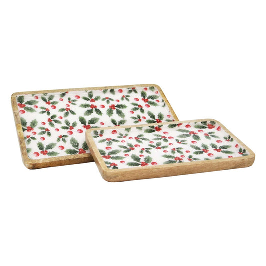 HOLLY ENAMEL RECTANGULAR TRAYS - SET OF 2