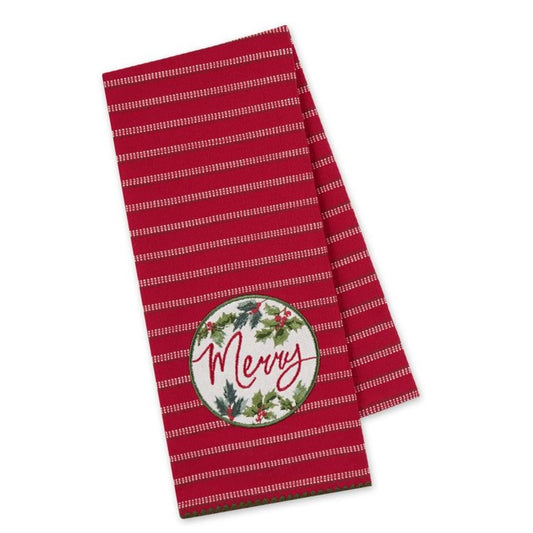 DESIGN IMPORTS MERRY HOLLY EMBELLISHED DISHTOWEL