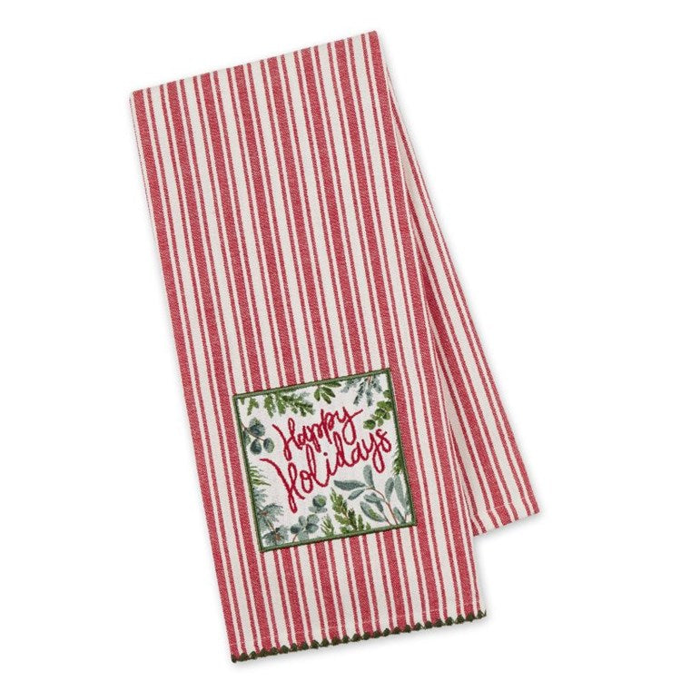 DESIGN IMPORTS HAPPY HOLIDAYS EMBELLISHED DISHTOWEL